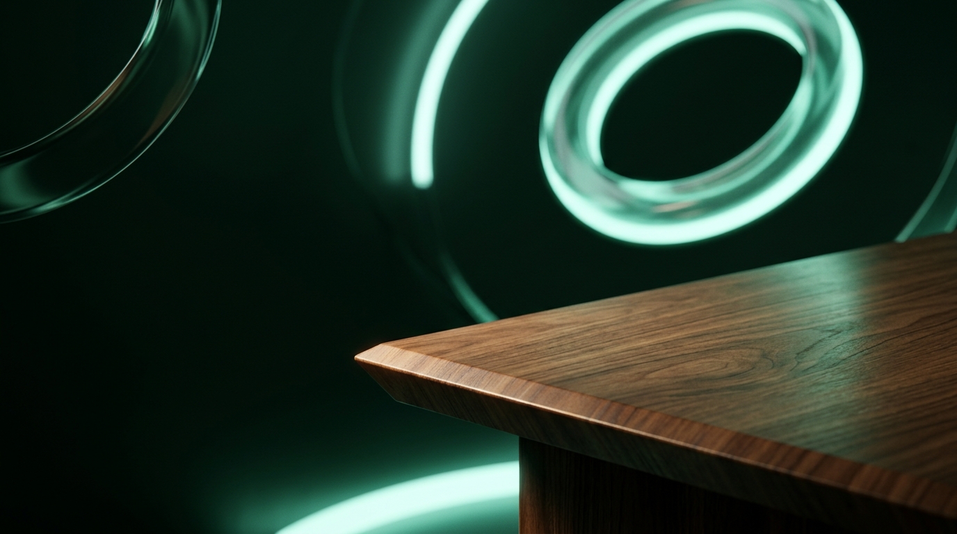Wela dark emerald studio lighting and American walnut desk stage